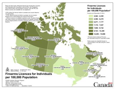 Firearms Licences for Individuals ProvincesTerritories per 100,000 Population*