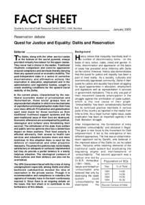 FACTSHEET – JanuaryFACT SHEET Quarterly Journal of Dalit Resource Centre (DRC), VAK, Mumbai