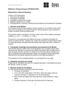 Module 4: Chemical Reactions  MODULE 4 (Physical Science) INTRODUCTION Module Name: Chemical Reactions Content of this Introduction: 1. Overview of the Module