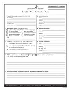 Clean Water Services File Number  Sensitive Areas Certification Form 1.