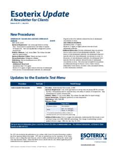 Esoterix Update A Newsletter for Clients Volume IV, No 4 | July 2013