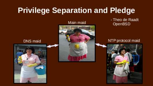 Privilege Separation and Pledge Main maid DNS maid  - Theo de Raadt