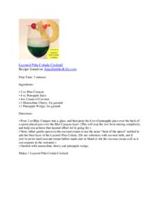 Layered Piña Colada Cocktail Recipe found on AnnsEntitledLife.com Prep Time: 3 minutes Ingredients: • 2 oz Blue Curaçao • 4 oz Pineapple Juice