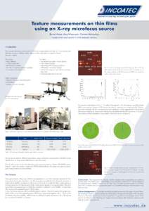 Texture measurements on thin films using an X-ray microfocus source Bernd Hasse, Jörg Wiesmann, Carsten Michaelsen Incoatec GmbH, Max-Planck-Str. 2, 21502 Geesthacht, Germany  Introduction