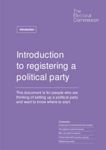 Introduction  Introduction to registering a political party This document is for people who are