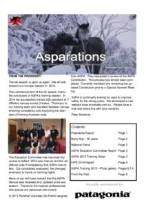 !  Asparations OFFICIAL NEWSLETTER OF THE AUSTRALIAN SKI PATROL ASSOCIATION INCORPORATED Newsletter No