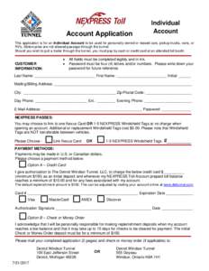 Account Application  Individual Account  This application is for an Individual Account to be used for personally owned or leased cars, pickup trucks, vans, or