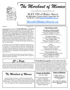 The Merchant of Menace The official newsletter of SLEUTH of Baker Street 907 Millwood Rd., Toronto, Ontario, Canada, M4G 1X2[removed]e-mail [removed]