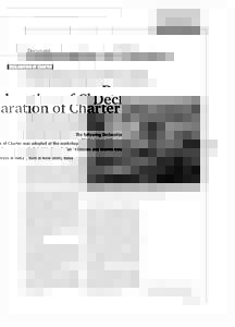 Document Declaration of Charter Declaration of Charter The following Declaration of Charter was adopted at the workshop on “Fisheries and Marine Reserves in India”, held in New Delhi, India