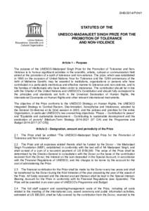 Statutes of the UNESCO-Madanjeet Singh Prize for the Promotion of Tolerance and Non-Violence; 2014
