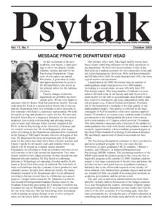 Psytalk Newsletter of the Department of Psychology, Kansas State University Vol. 11, No. 1  October 2003