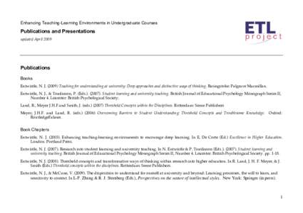 Enhancing Teaching-Learning Environments in Undergraduate Courses  Publications and Presentations updated AprilPublications