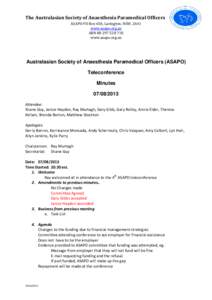 The Australasian Society of Anaesthesia Paramedical Officers ASAPO PO Box 656, Lavington, NSW, 2641 www.asapo.org.au ABNwww.asapo.org.au