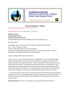 OUTREACH NOTICE UMATILLA NATIONAL FOREST Walla Walla Ranger District 
