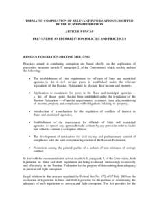 THEMATIC COMPILATION OF RELEVANT INFORMATION SUBMITTED BY THE RUSSIAN FEDERATION ARTICLE 5 UNCAC PREVENTIVE ANTI-CORRUPTION POLICIES AND PRACTICES  RUSSIAN FEDERATION (SECOND MEETING)