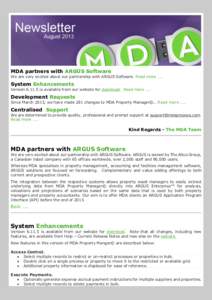 MDA partners with ARGUS Software We are very excited about our partnership with ARGUS Software. Read more ….. System Enhancements Versionis available from our website for download. Read more …..