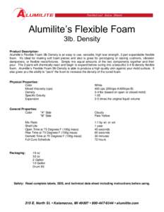 Technical Data Sheet  Alumilite’s Flexible Foam 3lb. Density Product Description: Alumilite’s Flexible Foam 3lb Density is an easy to use, versatile, high tear strength, 2 part expandable flexible