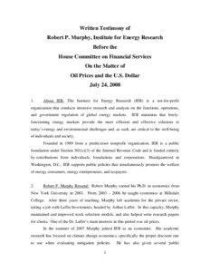 Written Testimony of Robert P. Murphy, Institute for Energy Research Before the
