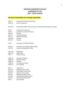 1  BARSTOW COMMUNITY COLLEGE ADDENDUM TO THE 2013 – 2014 CATALOG All classes listed below are no longer repeatable.
