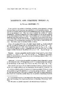 Actes, Congrès intern, math., 1970. Tome 1, p. 37 à 40.  MANIFOLDS AND HOMOTOPY THEORY (*)