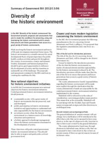Summary of Government Bill:96  Diversity of the historic environment  FACT SHEET