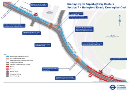 Barclays Cycle Superhighway Route 5 Section  - Harleyford Road / Kennington Oval Bus stop moved 120 metres to Durham Street (see Section 5)