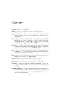 Glossary abscissa 1) Math. the x-coordinate. address 1) Comp. a number that represents a location in memory. aggregate 1) Stat. to combine consecutive observations in a time series; for example, a monthly time series of 