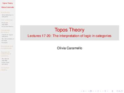 Topos Theory Olivia Caramello Introduction Interpreting logic in categories
