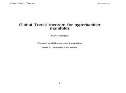 Global Torelli Theorem  M. Verbitsky