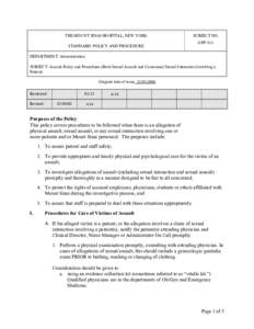 THE MOUNT SINAI HOSPITAL, NEW YORK STANDARD: POLICY AND PROCEDURE SUBJECT NO. GPP-513