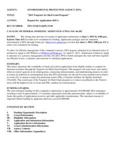 2015 Targeted Air Shed Grant Program, RFA EPA-OAR-OAQPS-15-04