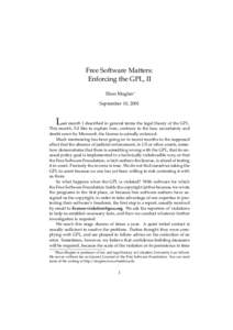 Free Software Matters: Enforcing the GPL, II Eben Moglen∗ September 10, 2001  L