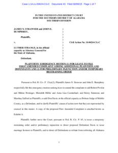 Case 1:14-cv[removed]CG-C Document 43 Filed[removed]Page 1 of 7  IN THE UNITED STATES DISTRICT COURT FOR THE SOUTHERN DISTRICT OF ALABAMA SOUTHERN DIVISION