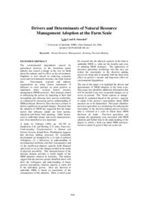 Drivers and Determinants of Natural Resource Management Adoption at the Farm Scale