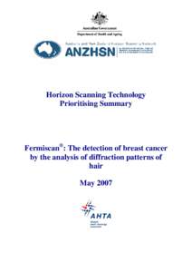Horizon Scanning Technology Prioritising Summary Fermiscan®: The detection of breast cancer by the analysis of diffraction patterns of hair