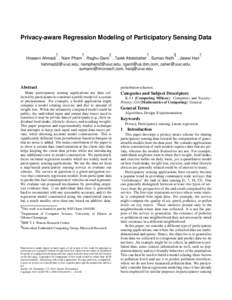 Privacy-aware Regression Modeling of Participatory Sensing Data † †  ‡