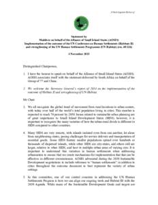 [Check Against Delivery]      Statement by   Maldives on behalf of the Alliance of Small Island States (AOSIS) 