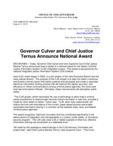 Microsoft Word - Governor Culver and Chief Justice Ternus Announce National Award.docx