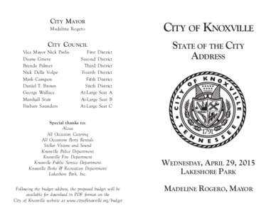 CITY MAYOR Madeline Rogero CITY COUNCIL Vice Mayor Nick Pavlis Duane Grieve