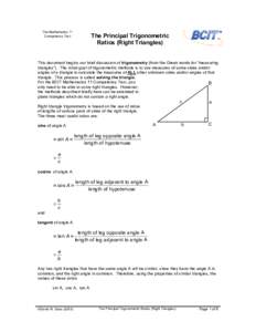 The Mathematics 11 Competency Test The Principal Trigonometric Ratios (Right Triangles)