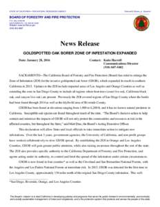 Goldspotted Oak Borer Zone of Infestation Expanded (News Release)