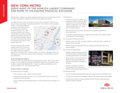 AT-A-GLANCE  NEW YORK METRO SERVE MANY OF THE WORLD’S LARGEST COMPANIES AND HOME TO THE EQUINIX FINANCIAL EXCHANGE