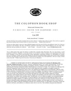 THE COLOPHON BOOK SHOP Robert and Christine Liska P. O. B O X[removed]EXETER NEW HAMPSHIRE