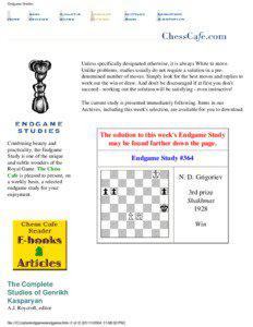 Endgame study / John Roycroft / EG / Genrikh Kasparyan / Nikolai Grigoriev / Chess strategy / Queen and pawn versus queen endgame / Chess / Chess endgames / Chess theory