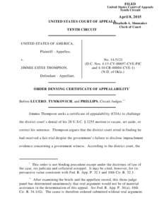 FILED United States Court of Appeals Tenth Circuit April 8, 2015 UNITED STATES COURT OF APPEALS