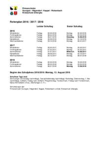 Primarschulen Gunzgen / Hägendorf / Kappel / Rickenbach Kreisschule Untergäu Ferienplan2018 Letzter Schultag
