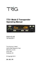 TT31 Mode S Transponder Operating ManualAE 18 Feb 2011
