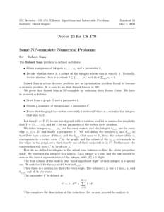 UC Berkeley—CS 170: Efficient Algorithms and Intractable Problems Lecturer: David Wagner Handout 23 May 1, 2003