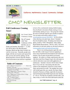 VOLUME 43, NUMBER 3  FALL 2014 California Mathematics Council Community Colleges