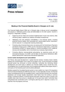 Meeting of the Financial Stability Board in Chengdu on 21 July